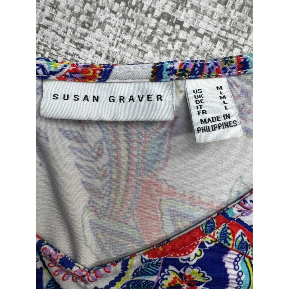 Susan Graver Liquid Knit Popover Sleeveless Top Paisley Tiered Ruffle Hem Size M - Picture 3 of 11